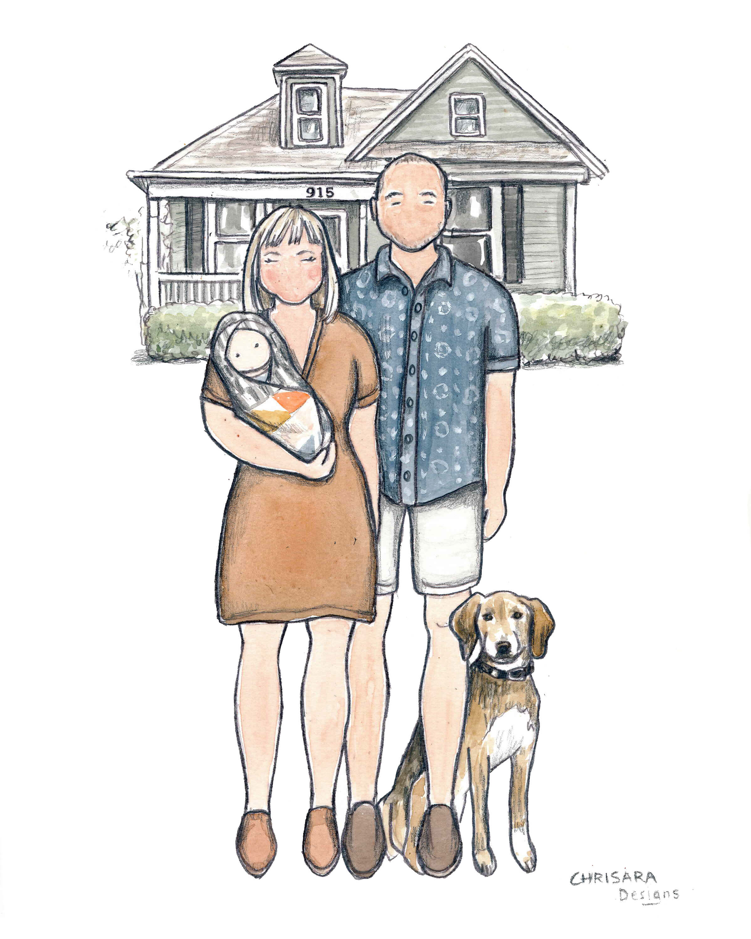 Collins Color 14x11inches Family Illustration by Chrisara Designs