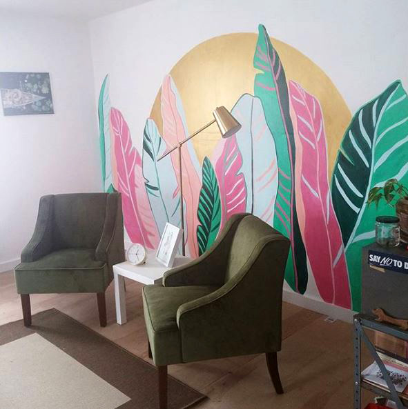 Leaves Dancing to a Golden Sunset Mural by Chrisara Designs