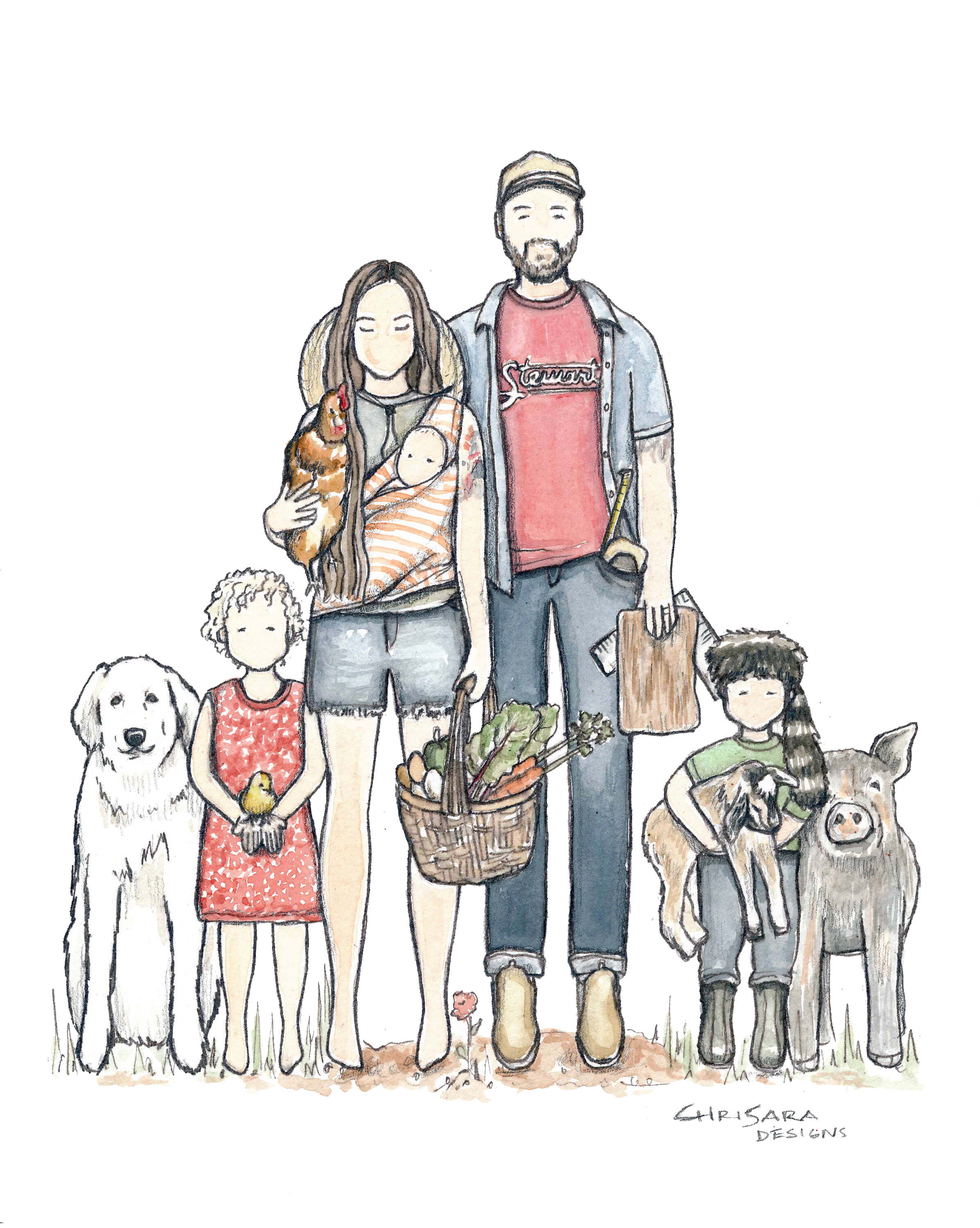 Stewart Family 11x14inches Illustration by Chrisara Designs